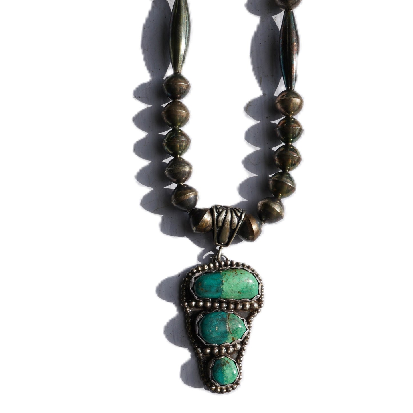 Navajo Turquoise Pendant Necklace Sterling Silver Beads