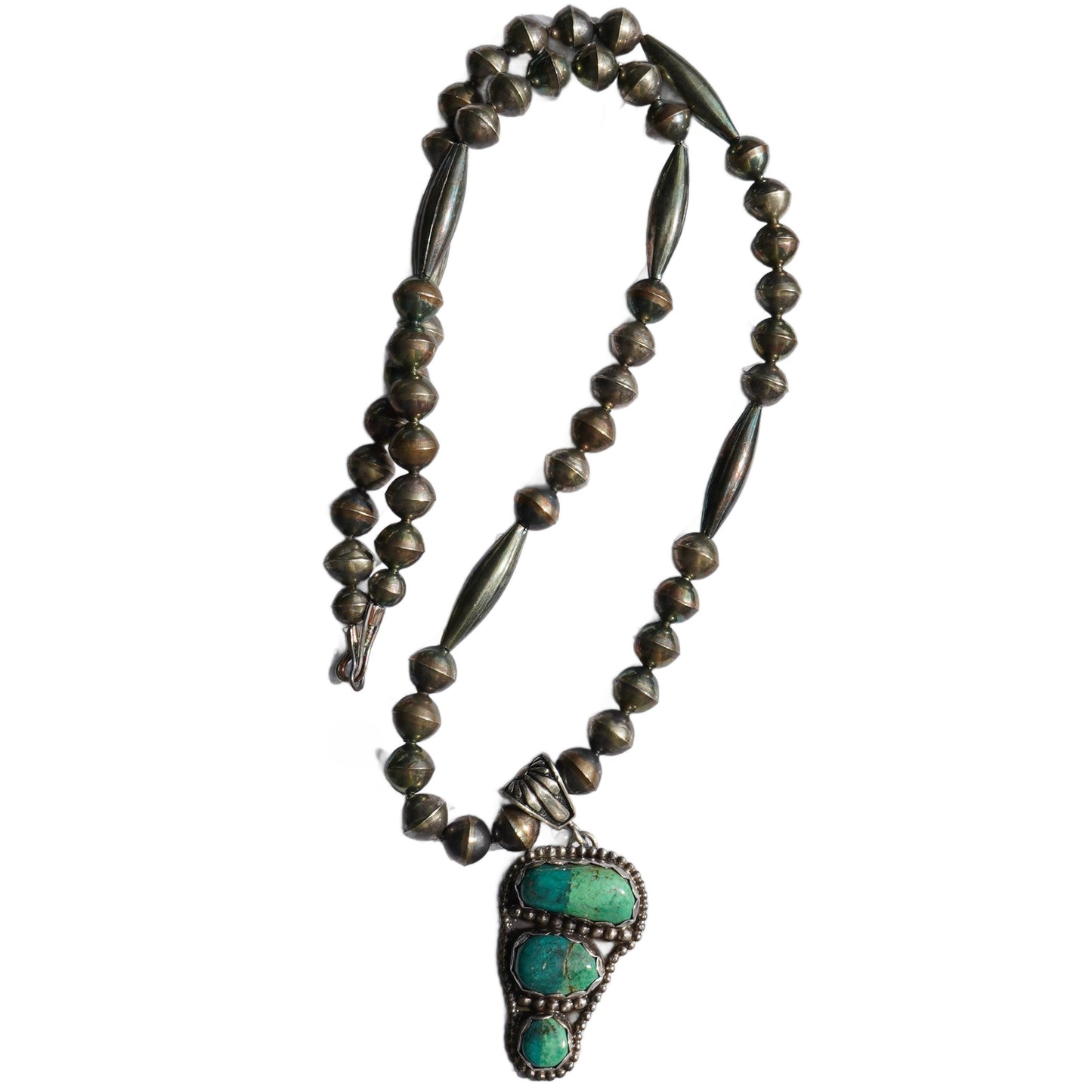 Navajo Turquoise Pendant Necklace Sterling Silver Beads