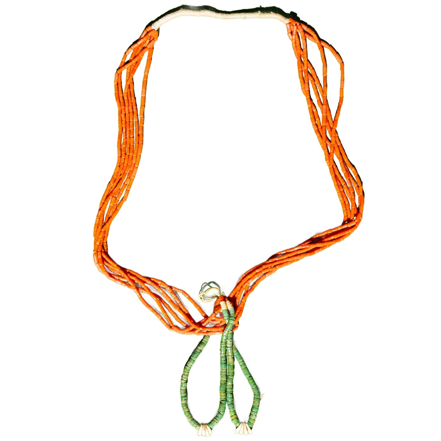 Six Strand Coral Necklace With Green Jacla