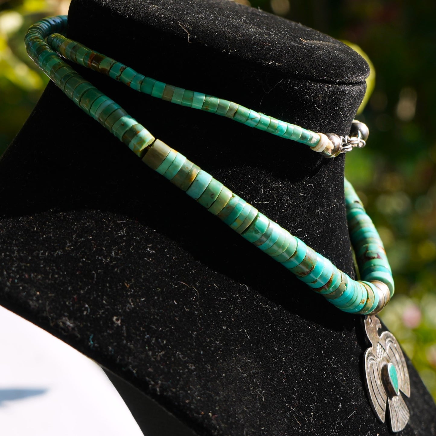 Thunderbird Pendant Turquoise Heishi Necklace