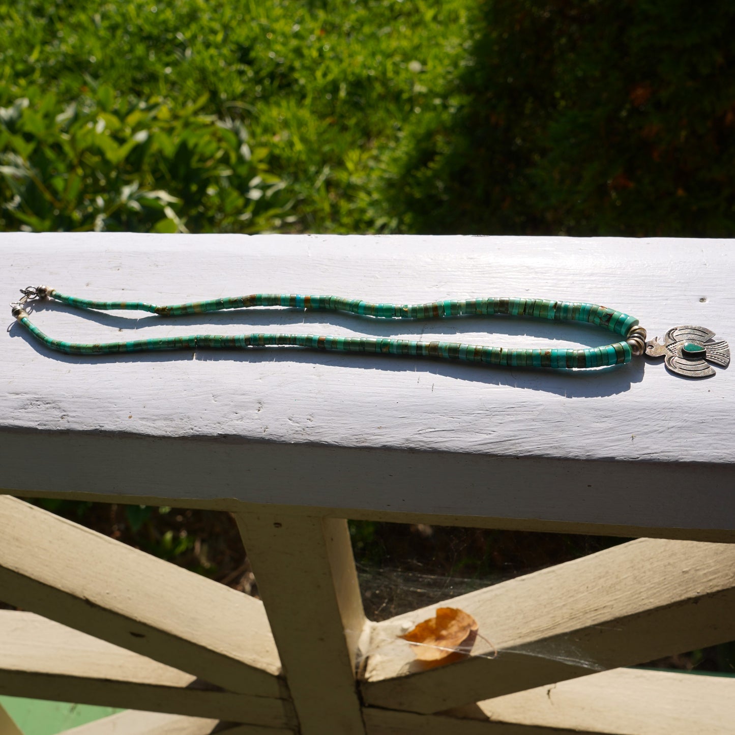 Thunderbird Pendant Turquoise Heishi Necklace