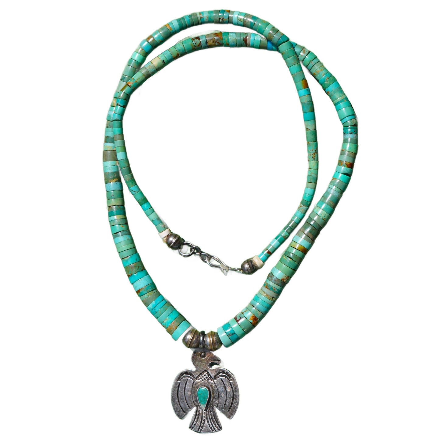 Thunderbird Pendant Turquoise Heishi Necklace