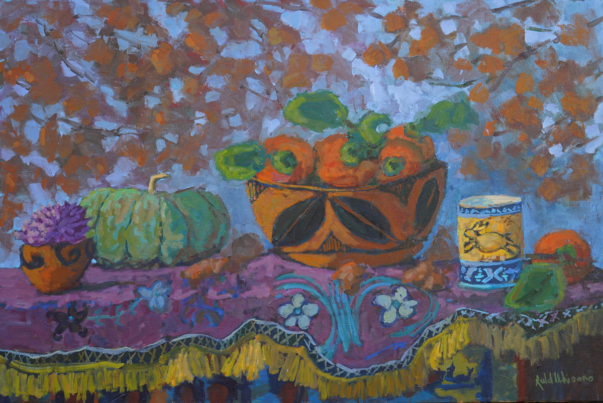 Hopi Dough Bowl With Persimmons Painting