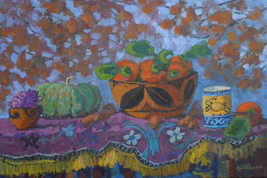 Hopi Dough Bowl With Persimmons Painting