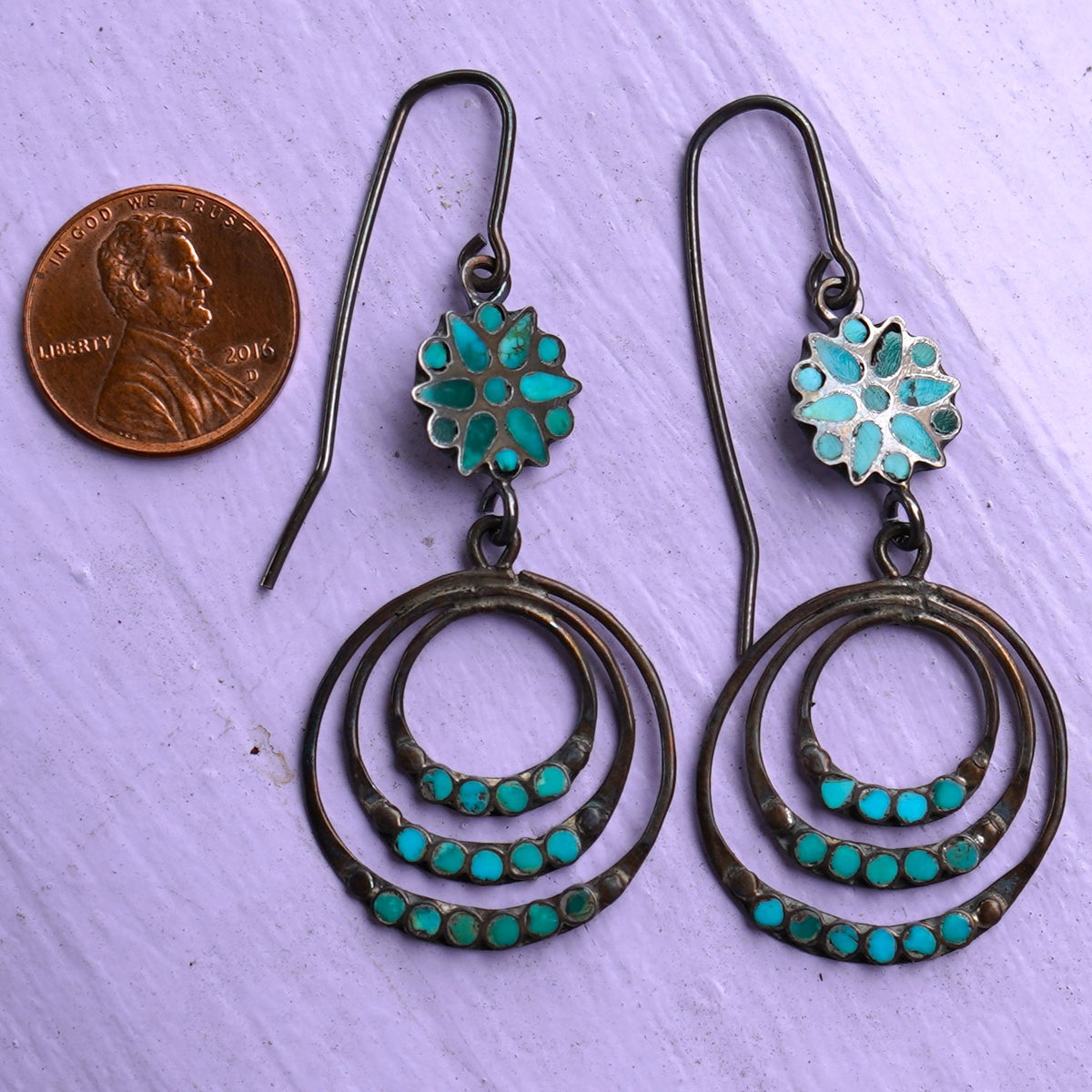Vintage Turquoise Channel Set Southwest Style Earrings