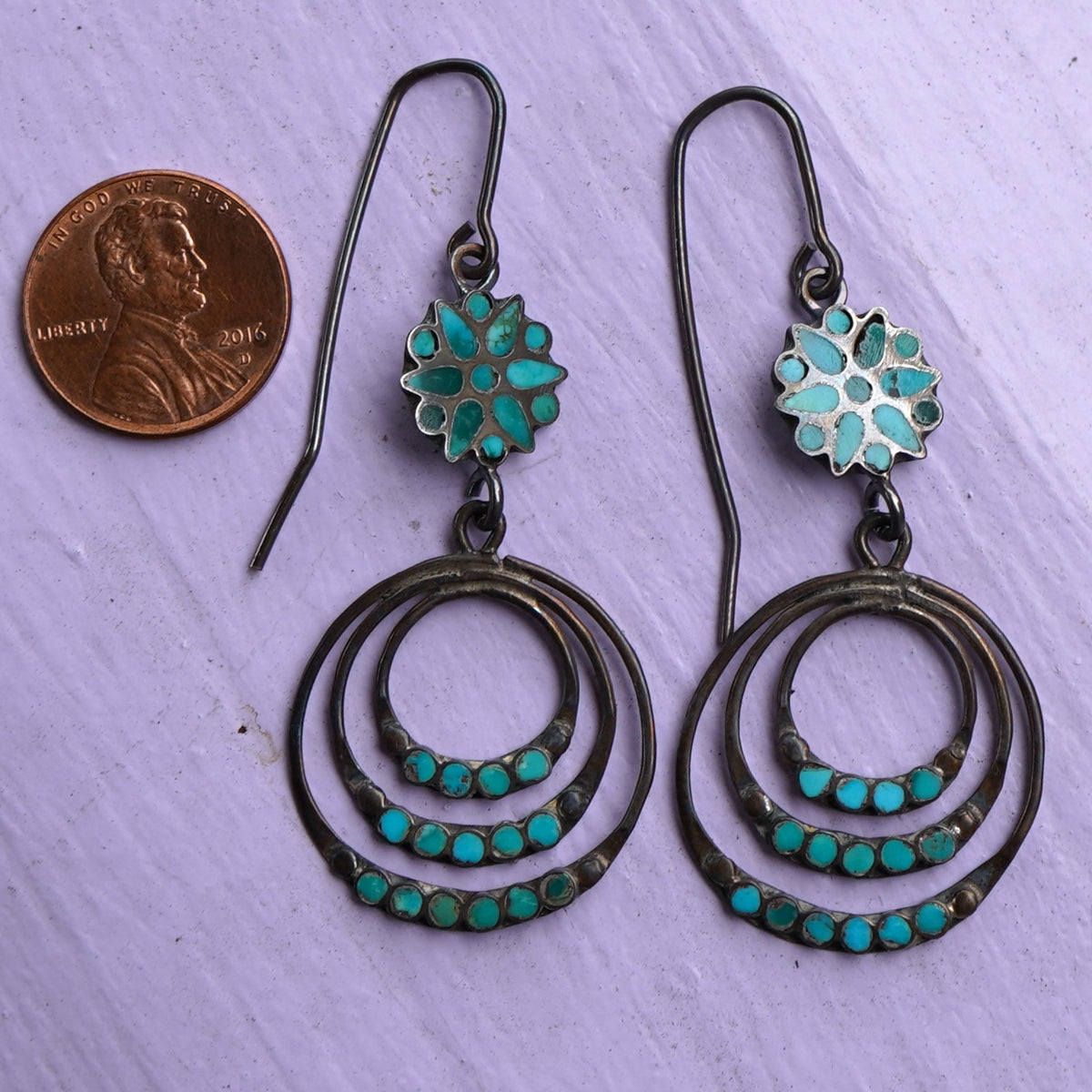 Vintage Turquoise Channel Set Southwest Style Earrings
