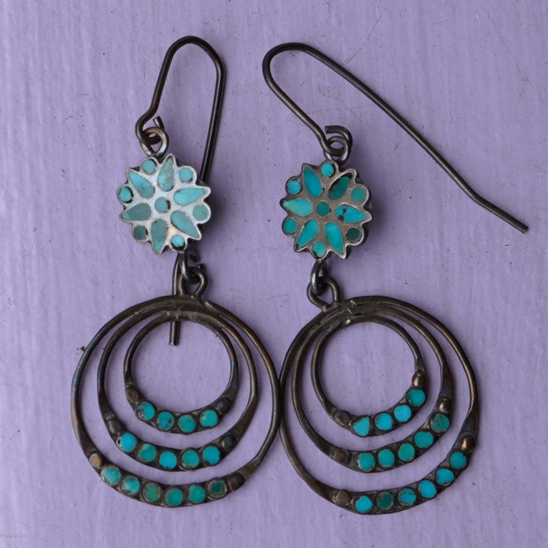 Vintage Turquoise Channel Set Southwest Style Earrings