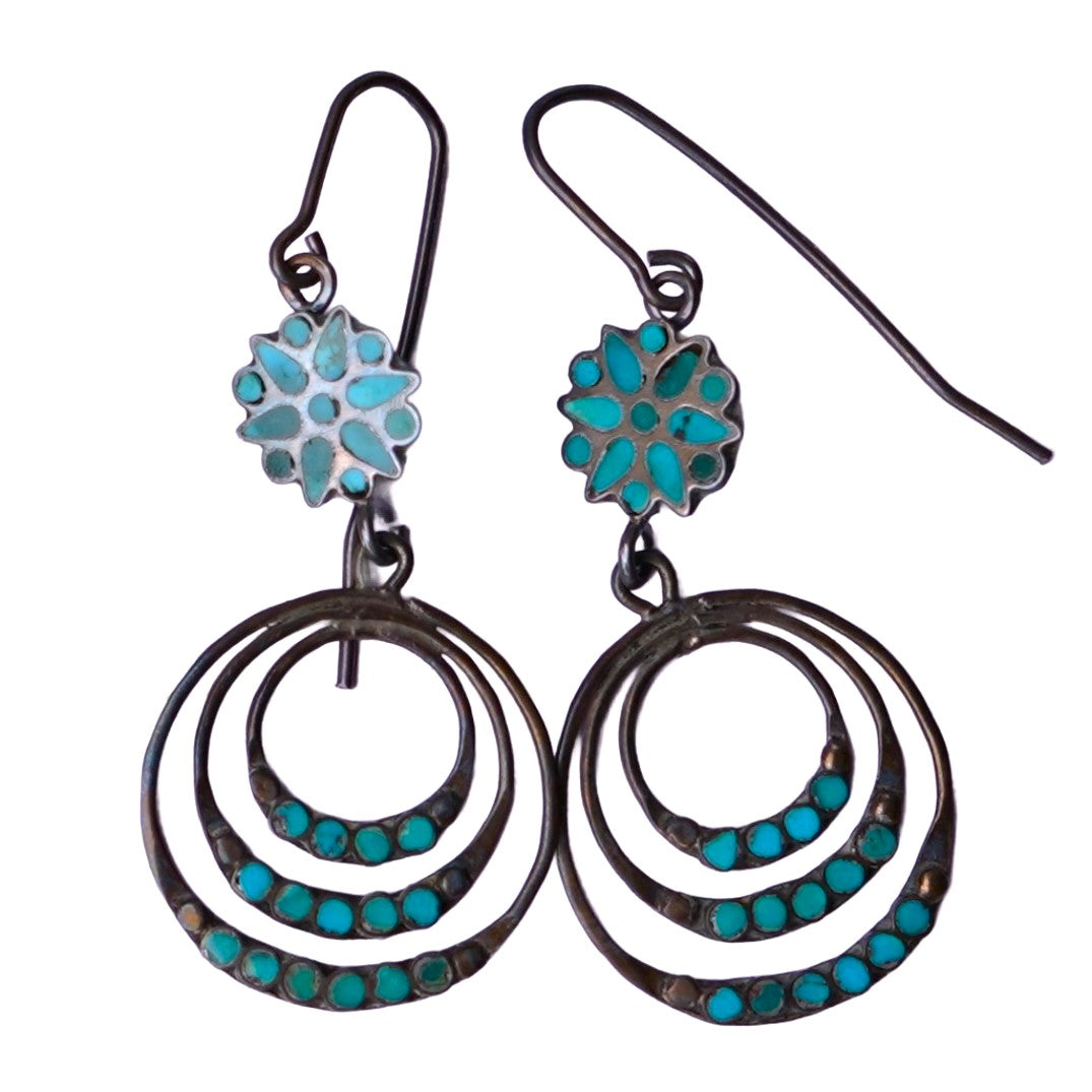 Vintage Turquoise Channel Set Southwest Style Earrings