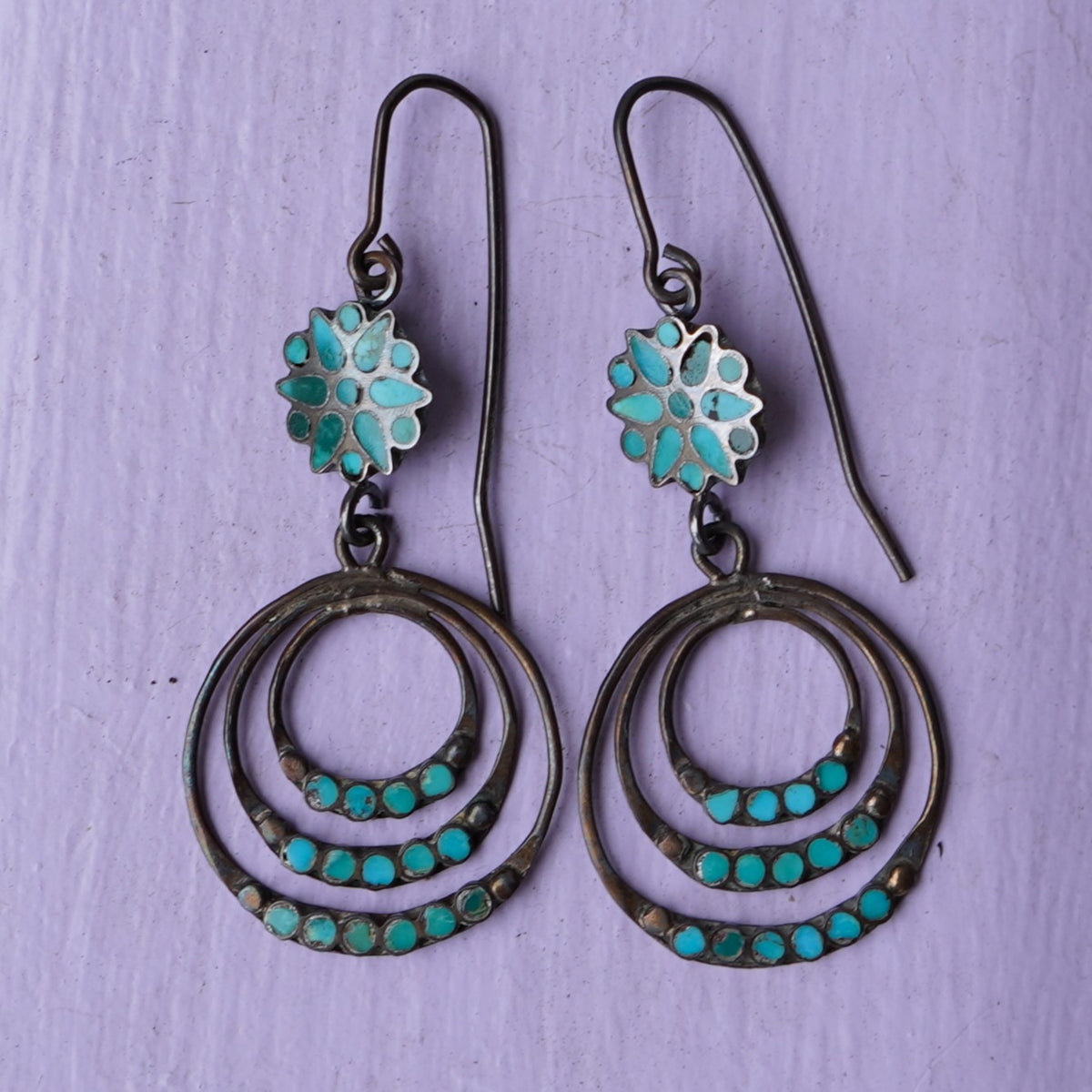 Vintage Turquoise Channel Set Southwest Style Earrings