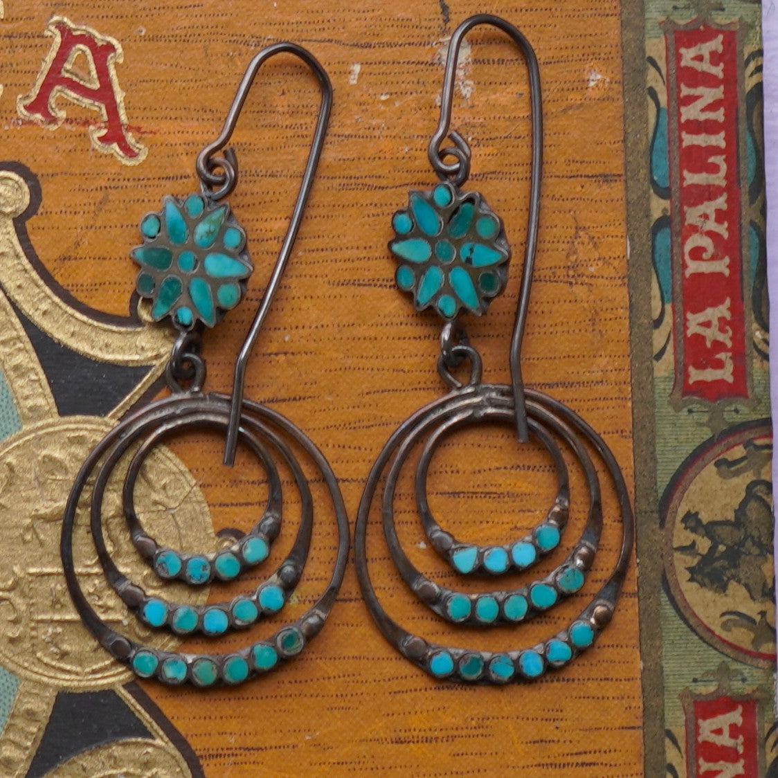 Vintage Turquoise Channel Set Southwest Style Earrings