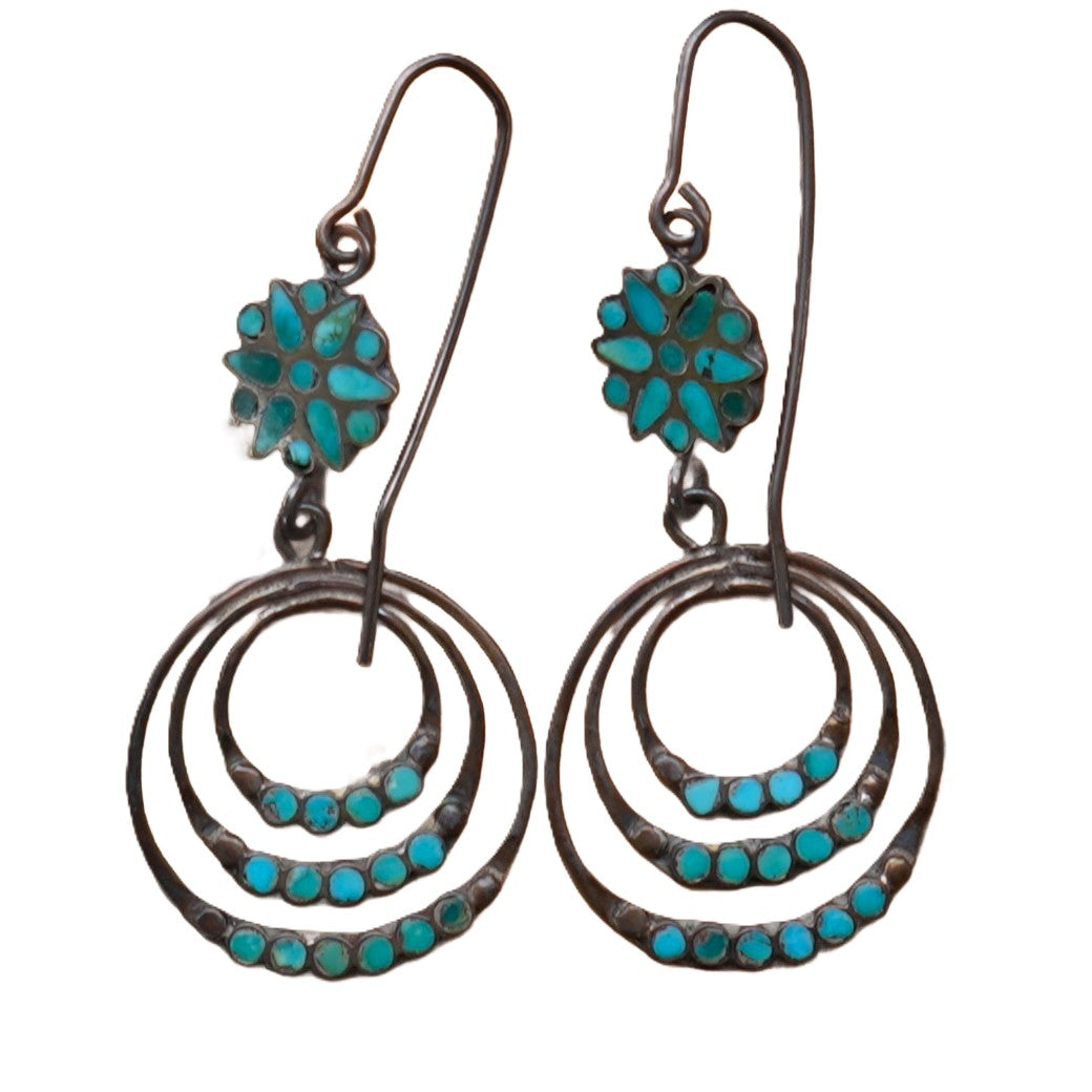 Vintage Turquoise Channel Set Southwest Style Earrings