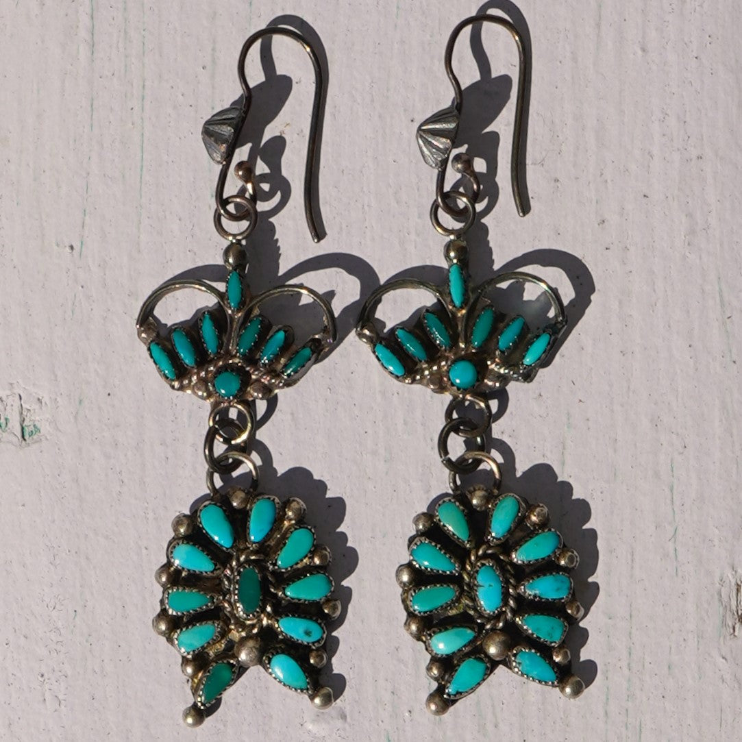 Vintage Turquoise Squash Blossom Earrings