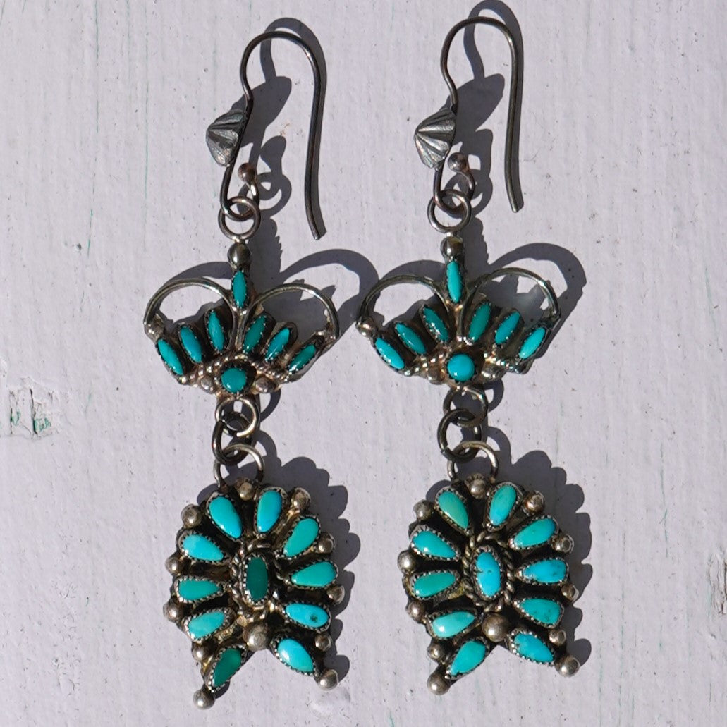 Vintage Turquoise Squash Blossom Earrings