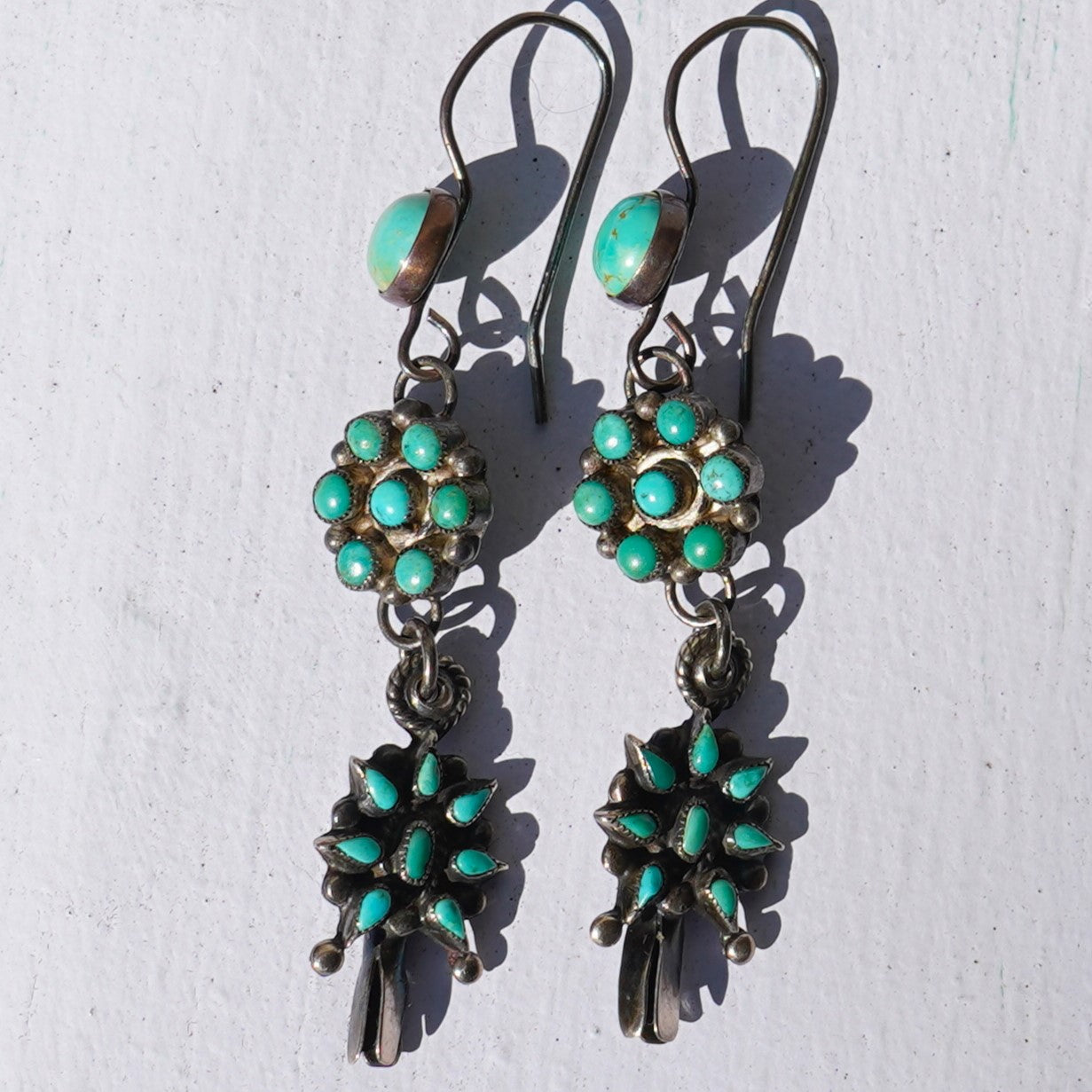 Vintage Turquoise Squash Blossom Earrings