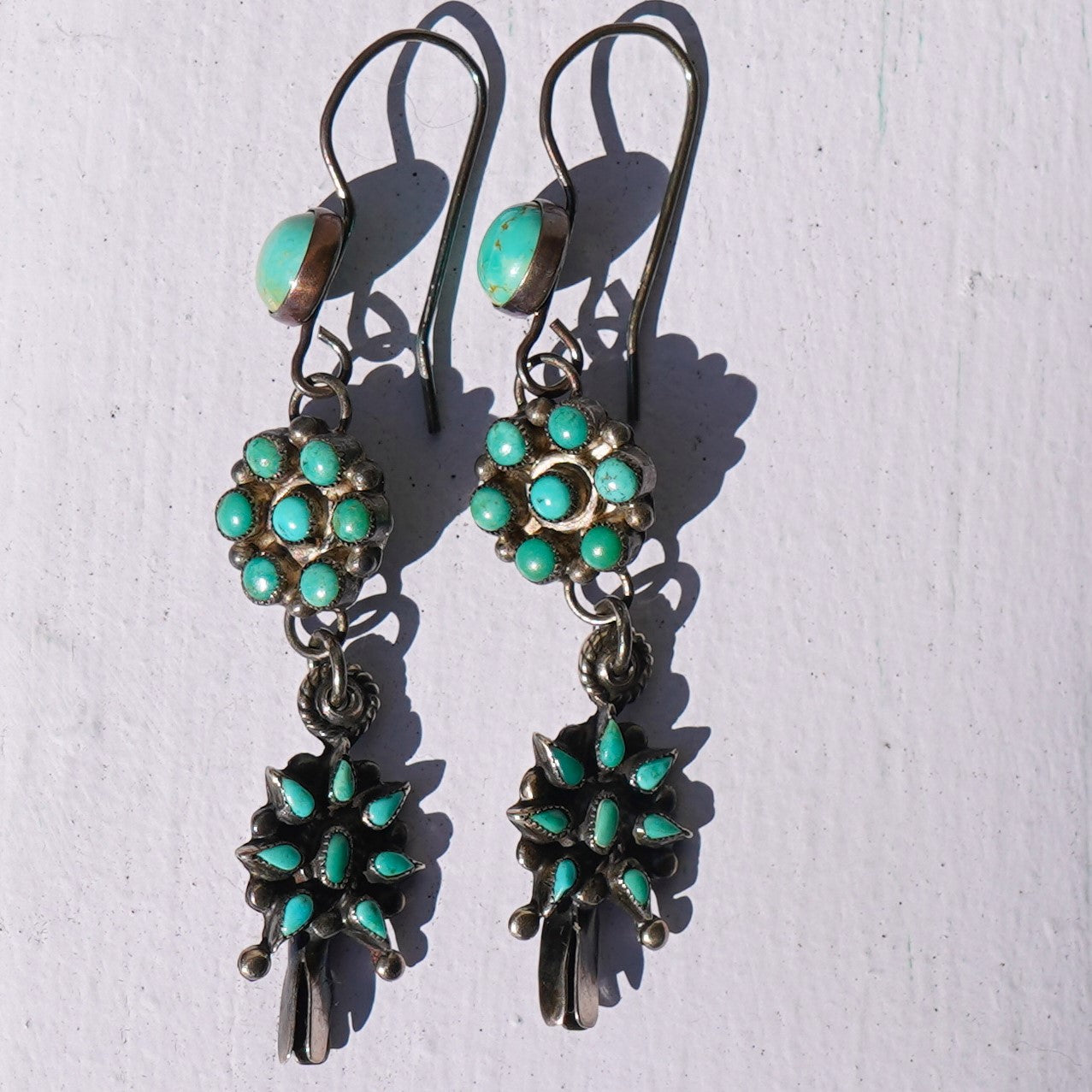 Vintage Turquoise Squash Blossom Earrings