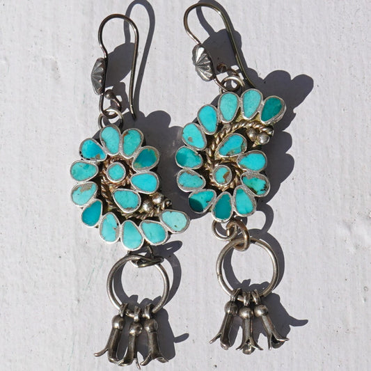 Vintage Turquoise Squash Blossom Earrings