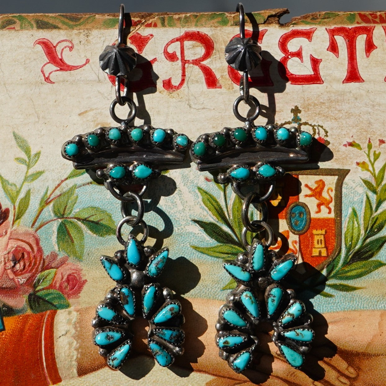 Vintage Turquoise Squash Blossom Earrings