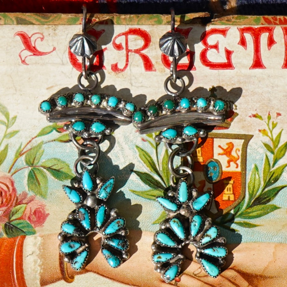 Vintage Turquoise Squash Blossom Earrings