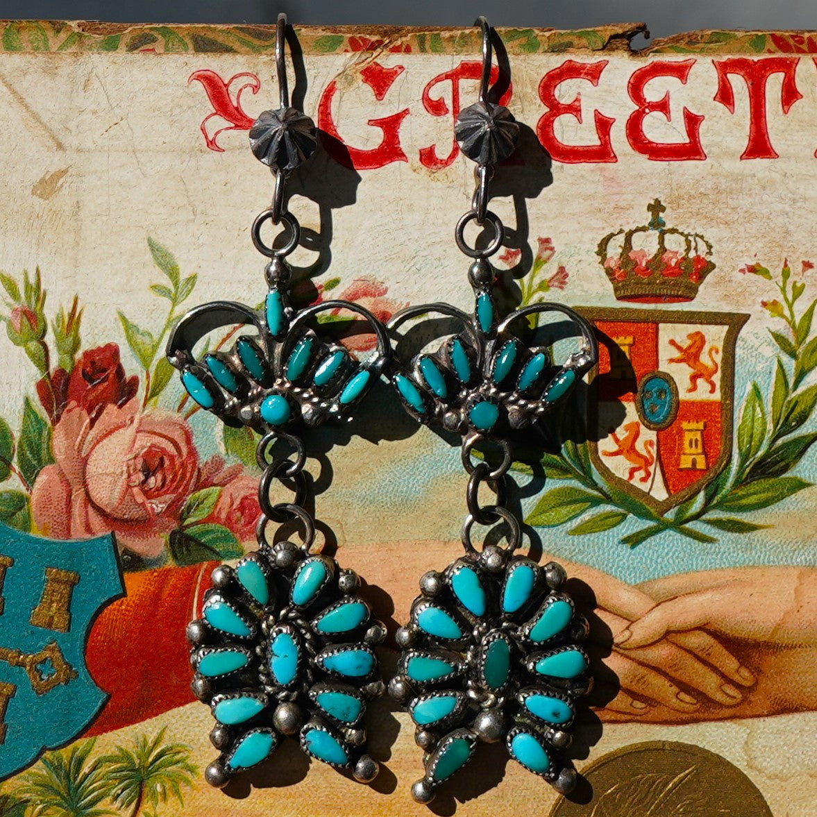 Vintage Turquoise Squash Blossom Earrings