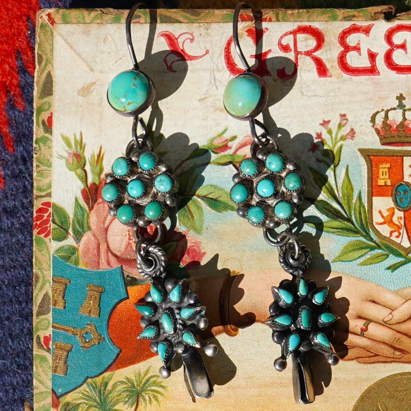 Vintage Turquoise Squash Blossom Earrings