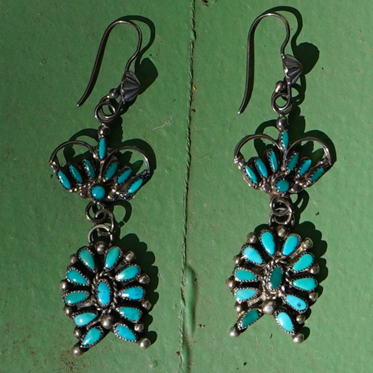 Vintage Turquoise Squash Blossom Earrings