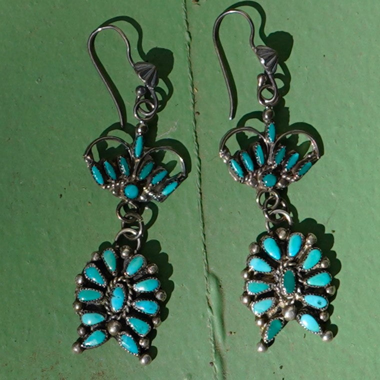 Vintage Turquoise Squash Blossom Earrings