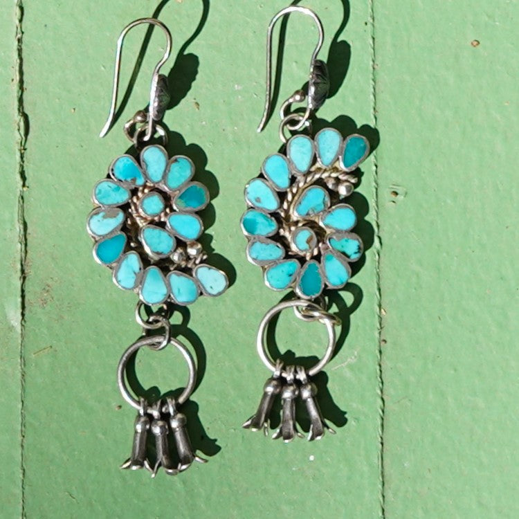 Vintage Turquoise Squash Blossom Earrings