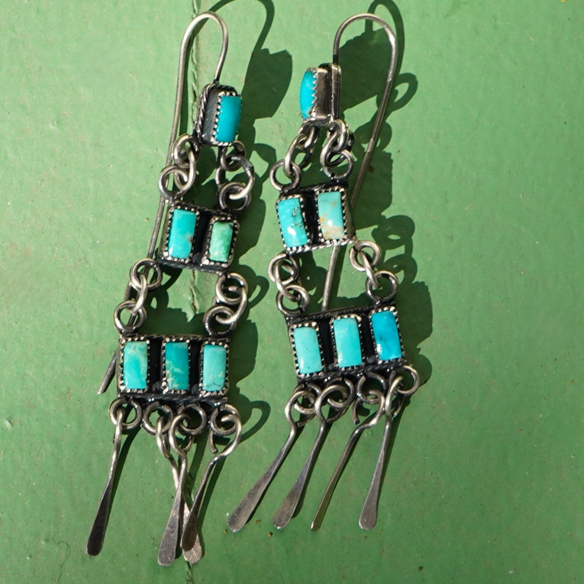 Vintage Navajo Ladder Style Turquoise Earrings