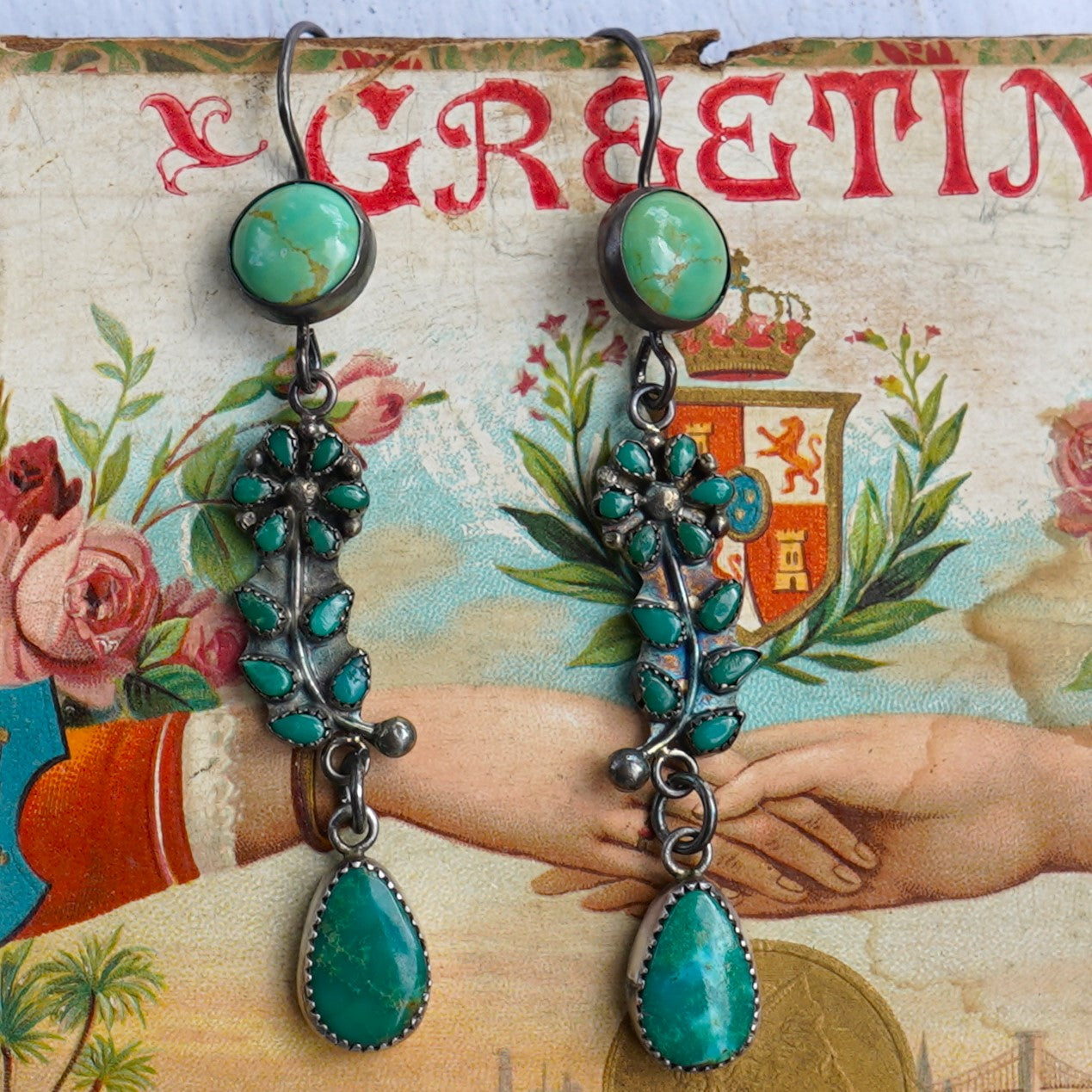 Vintage Turquoise Flower Earrings