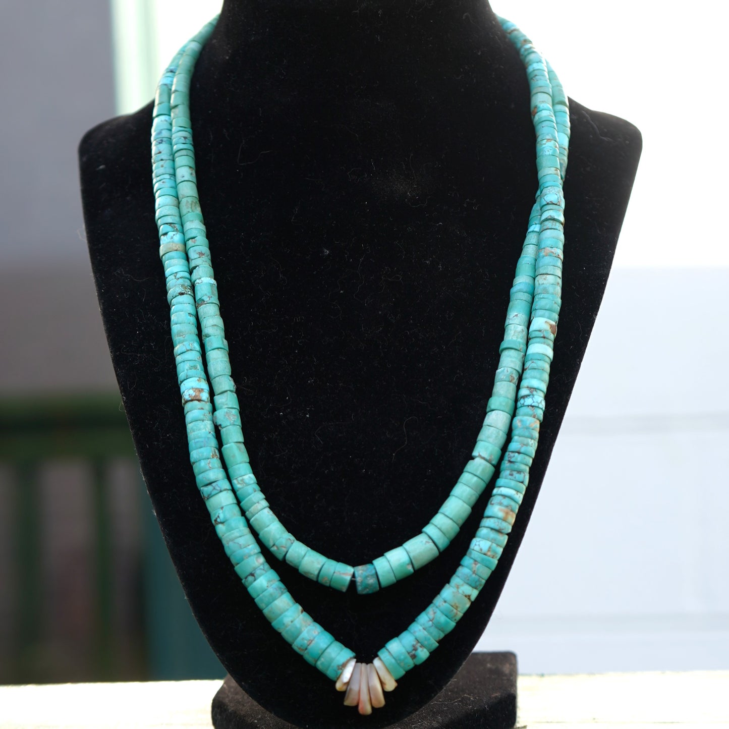 Two Strand Carico Lake Turquoise Heishi Necklace