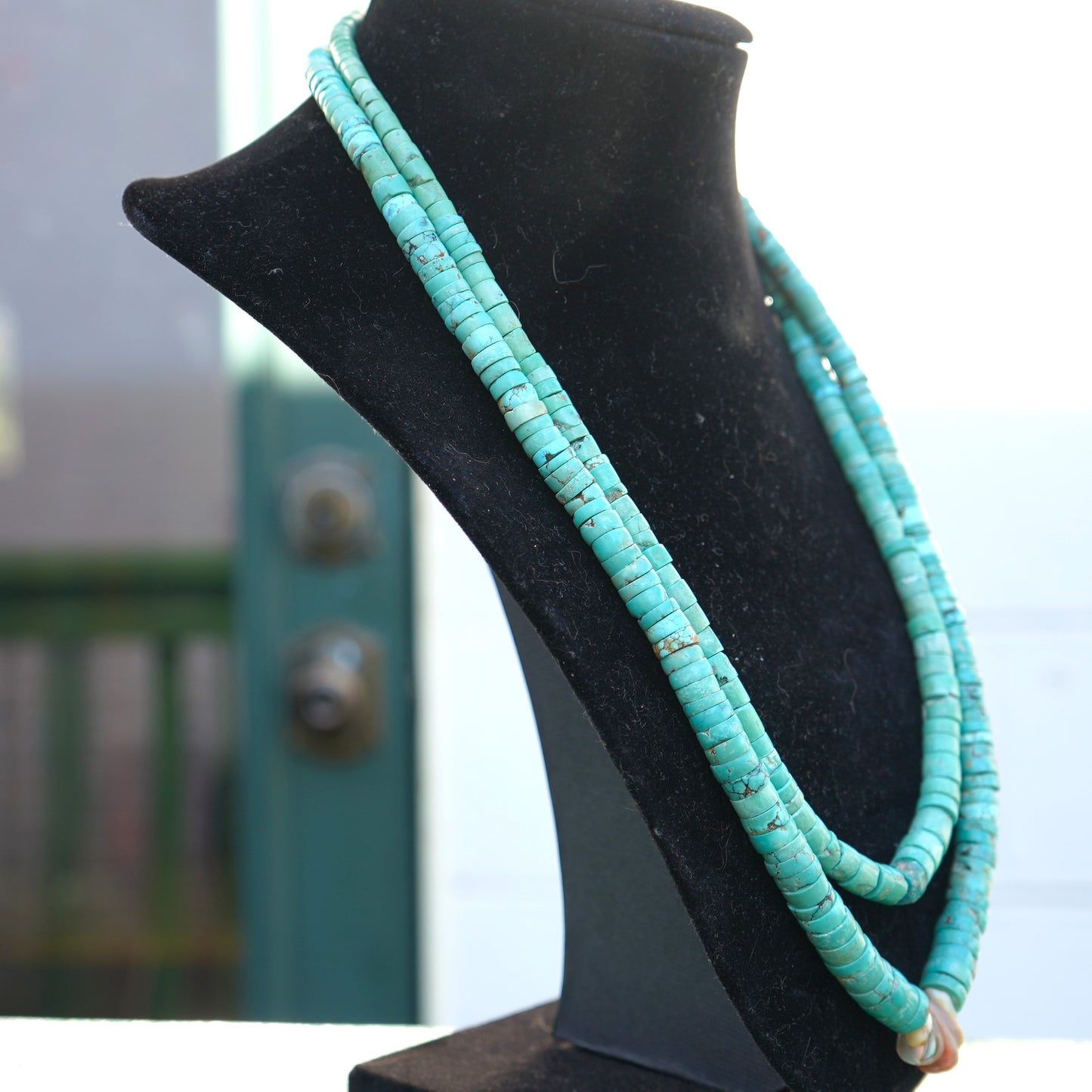 Two Strand Carico Lake Turquoise Heishi Necklace