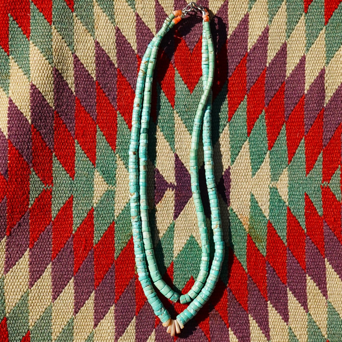 Two Strand Carico Lake Turquoise Heishi Necklace