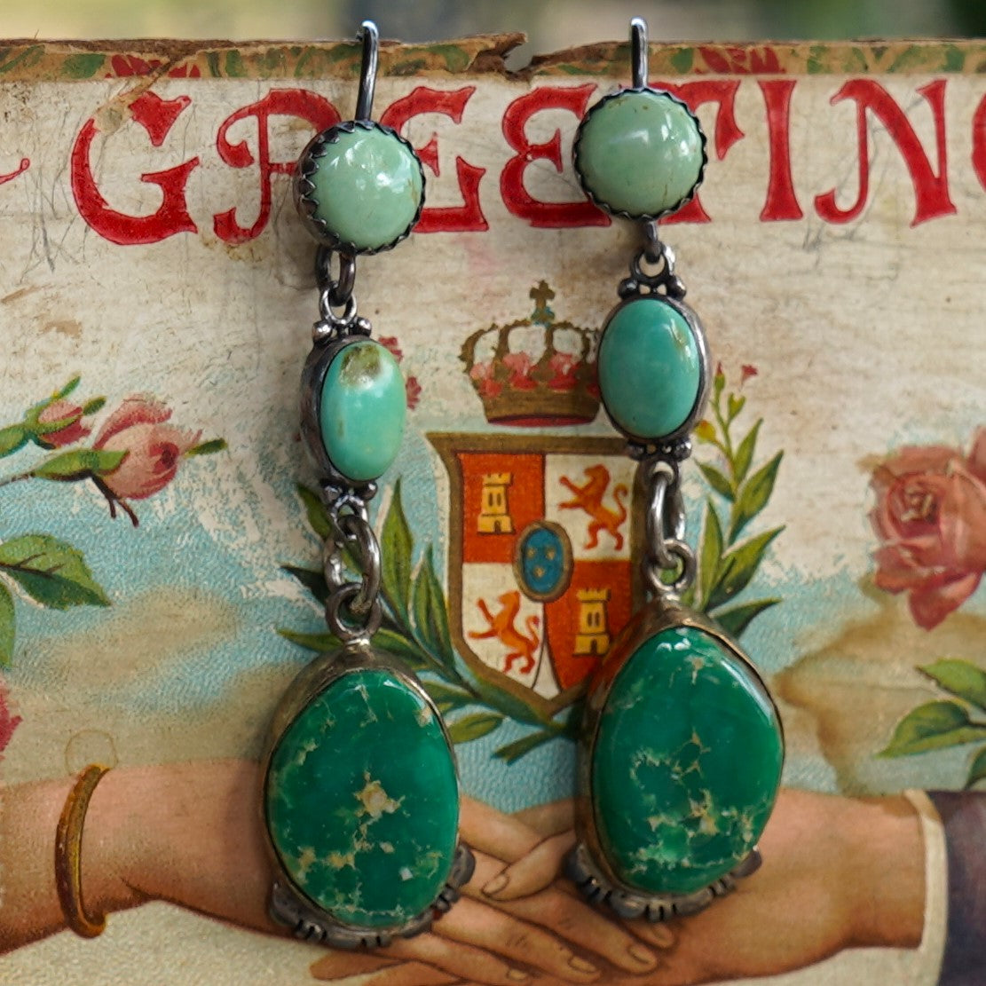 Vintage Navajo Green Turquoise Earrings