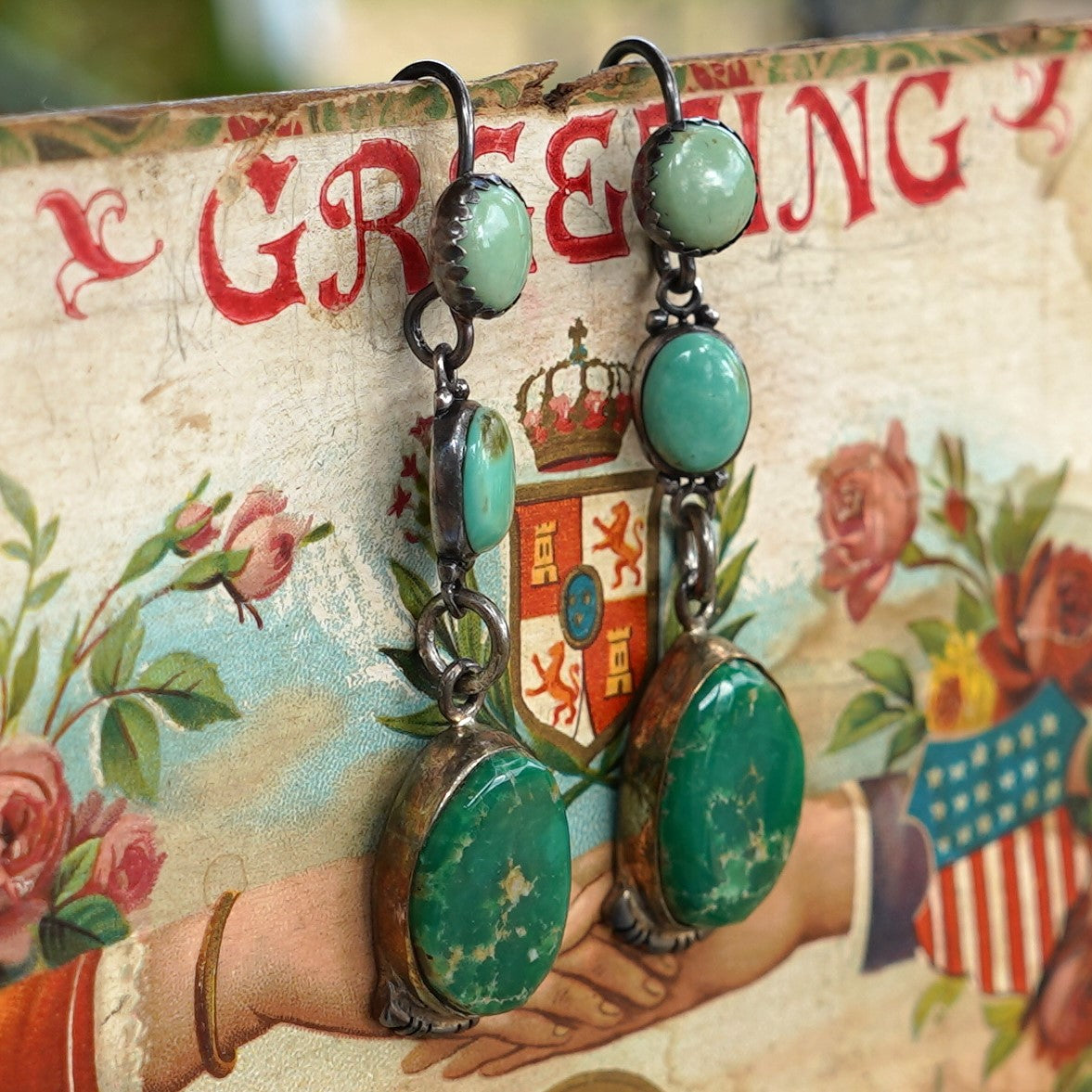 Vintage Navajo Green Turquoise Earrings