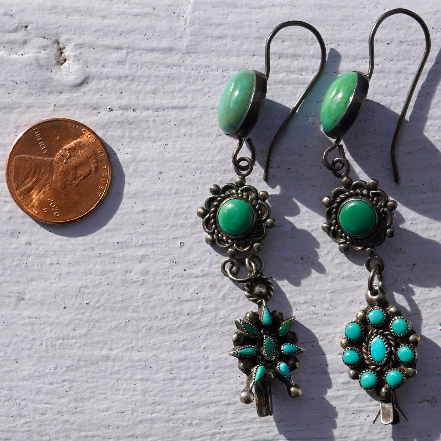 Vintage Turquoise Squash Blossom Earrings