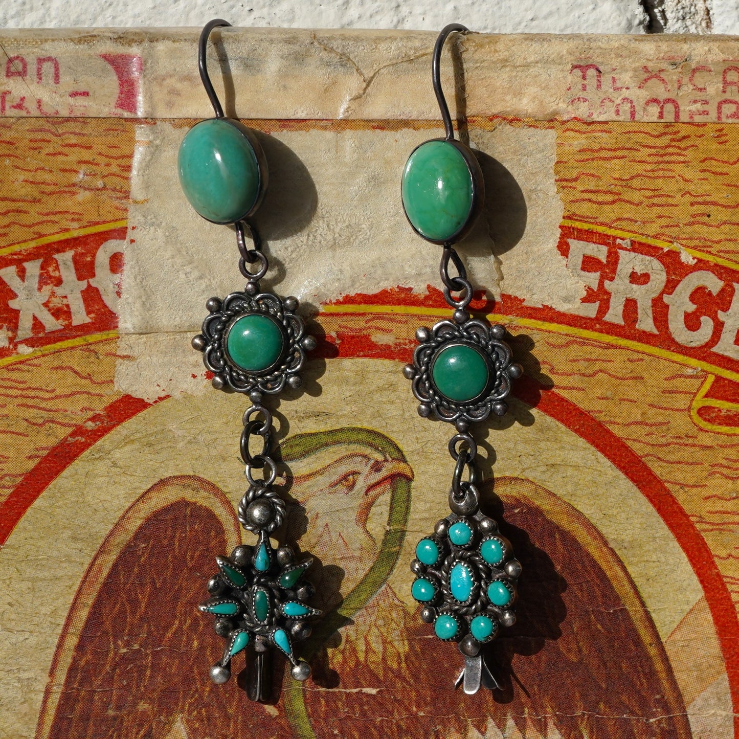 Vintage Turquoise Squash Blossom Earrings