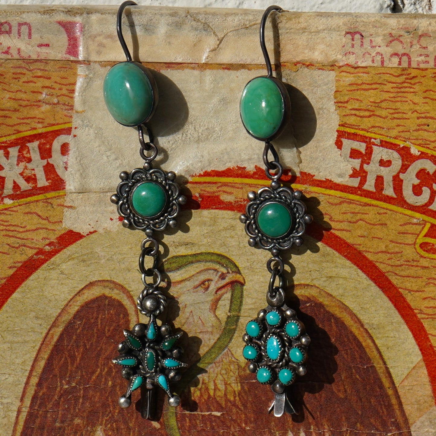 Vintage Turquoise Squash Blossom Earrings