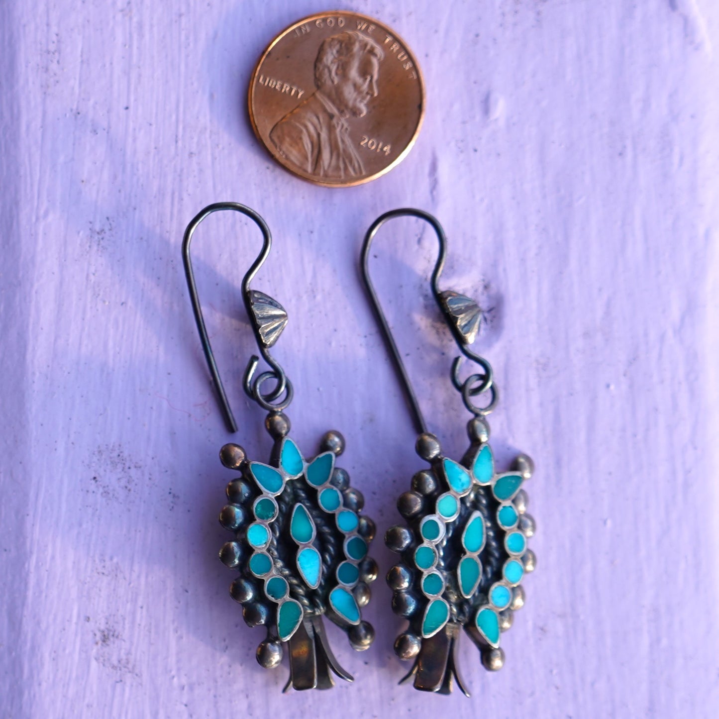 Vintage Zuni Turquoise Squash Blossom Earrings