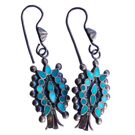 Vintage Zuni Turquoise Squash Blossom Earrings