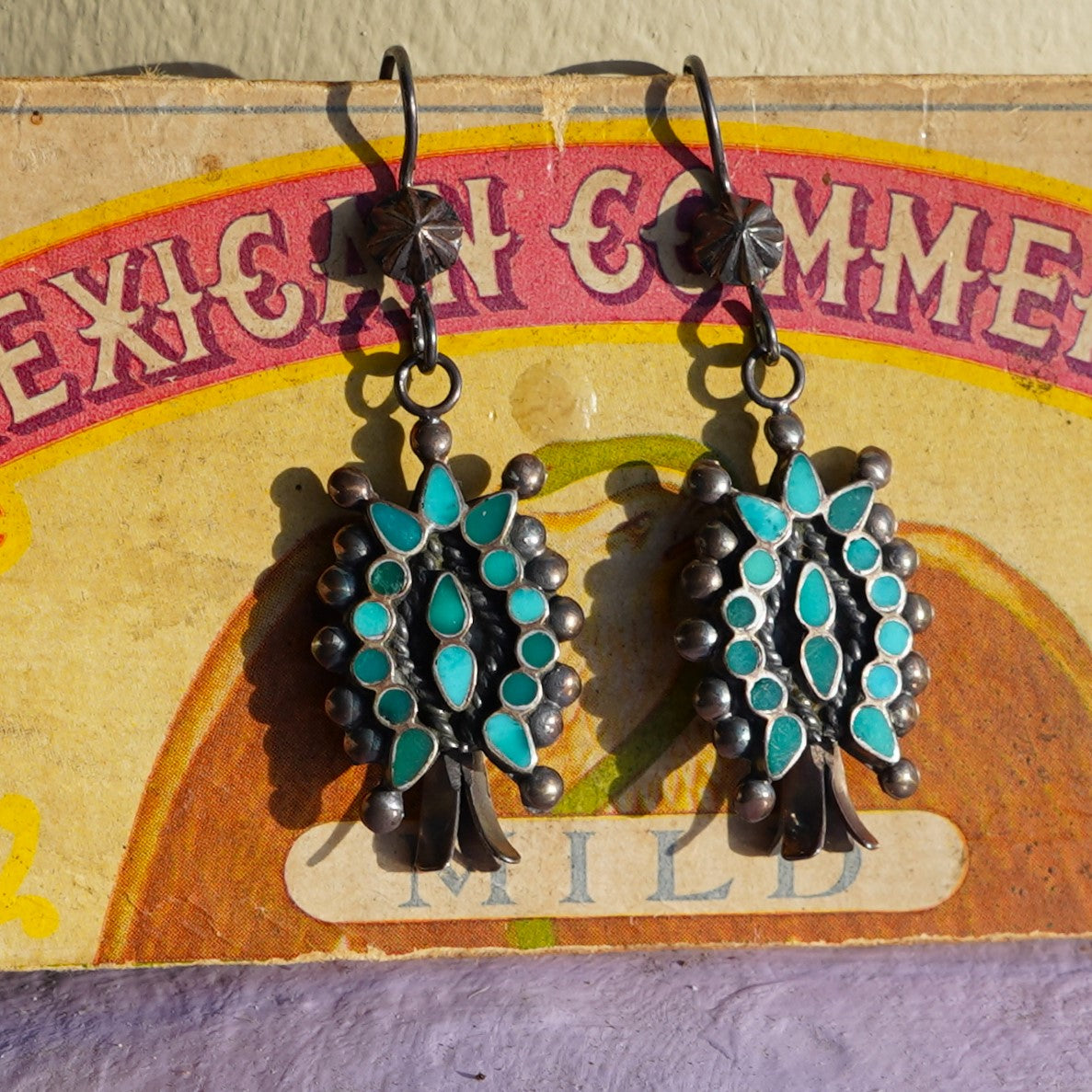 Vintage Zuni Turquoise Squash Blossom Earrings