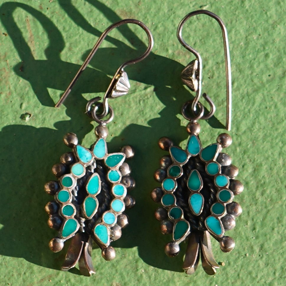 Vintage Zuni Turquoise Squash Blossom Earrings