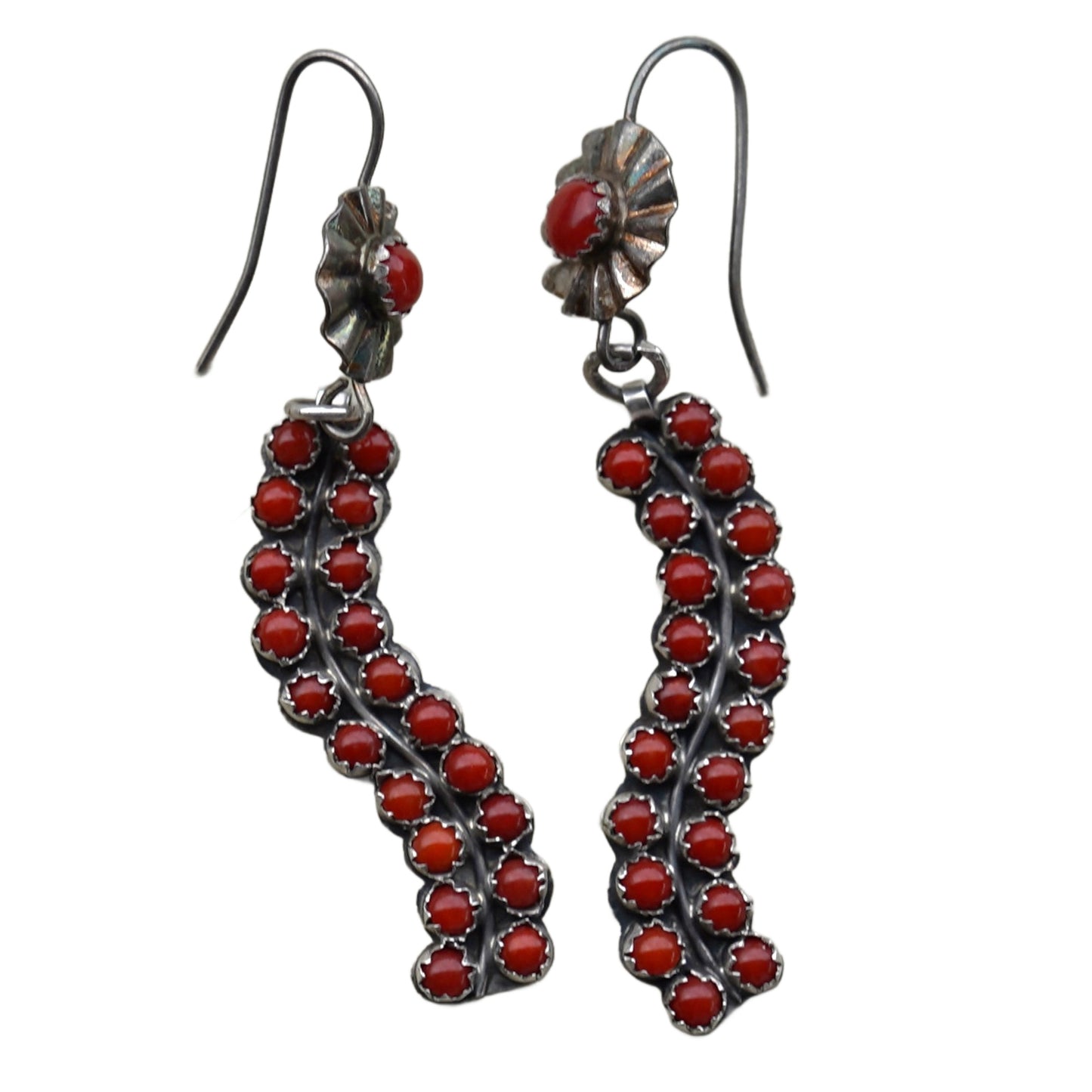 Zuni Coral Snake Eye Earrings