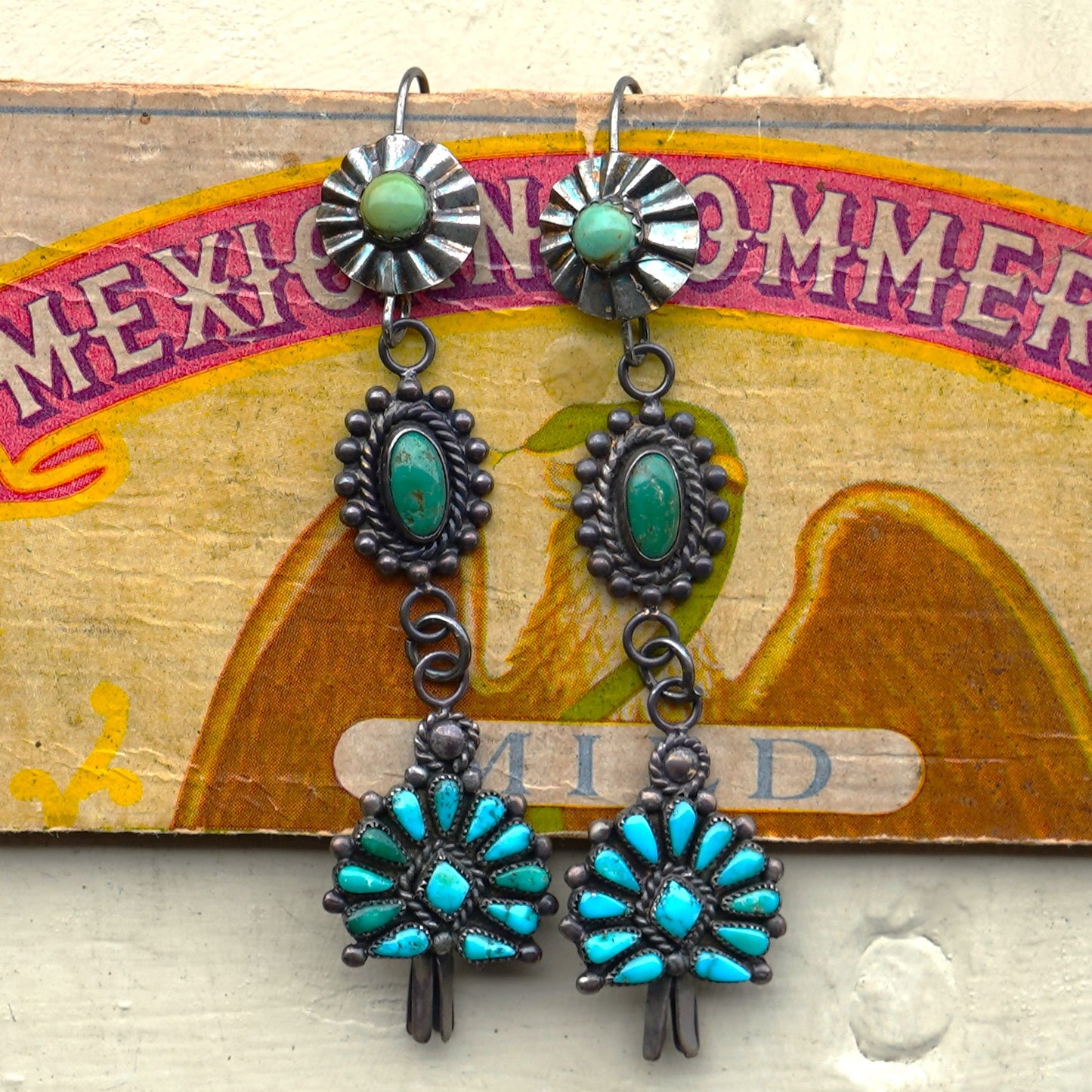 Vintage Turquoise Squash Blossom Earrings