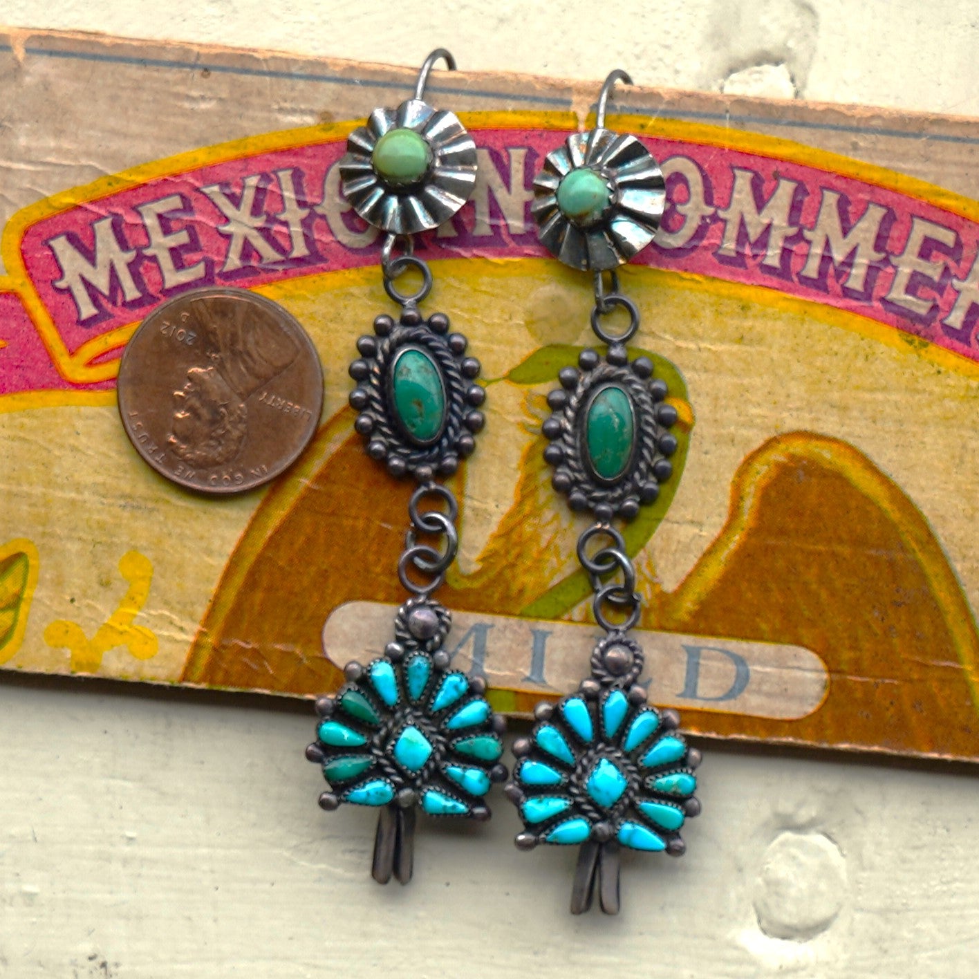 Vintage Turquoise Squash Blossom Earrings