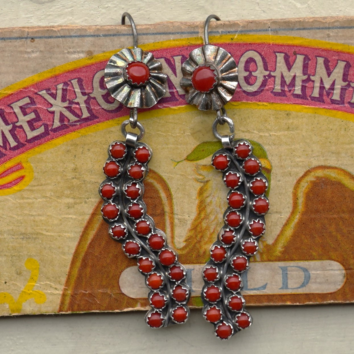 Zuni Coral Snake Eye Earrings