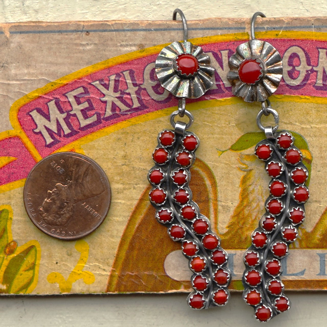 Zuni Coral Snake Eye Earrings