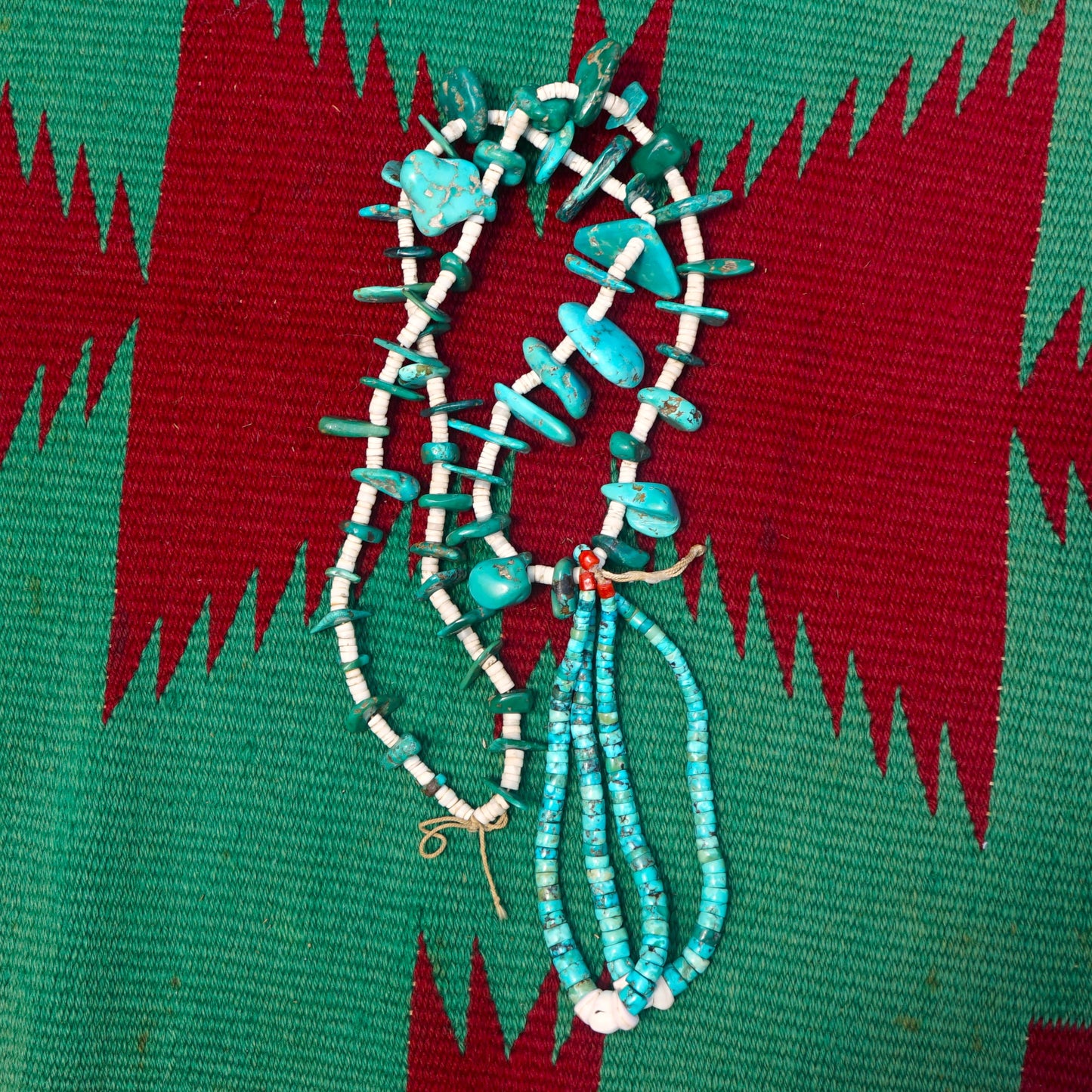 Santo Domingo Pueblo Turquoise And Shell Heishi Necklace With Jacla