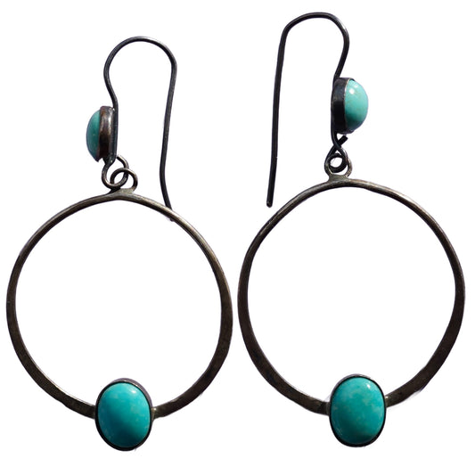 Vintage Navajo Sleeping Beauty Turquoise Hoop Earrings