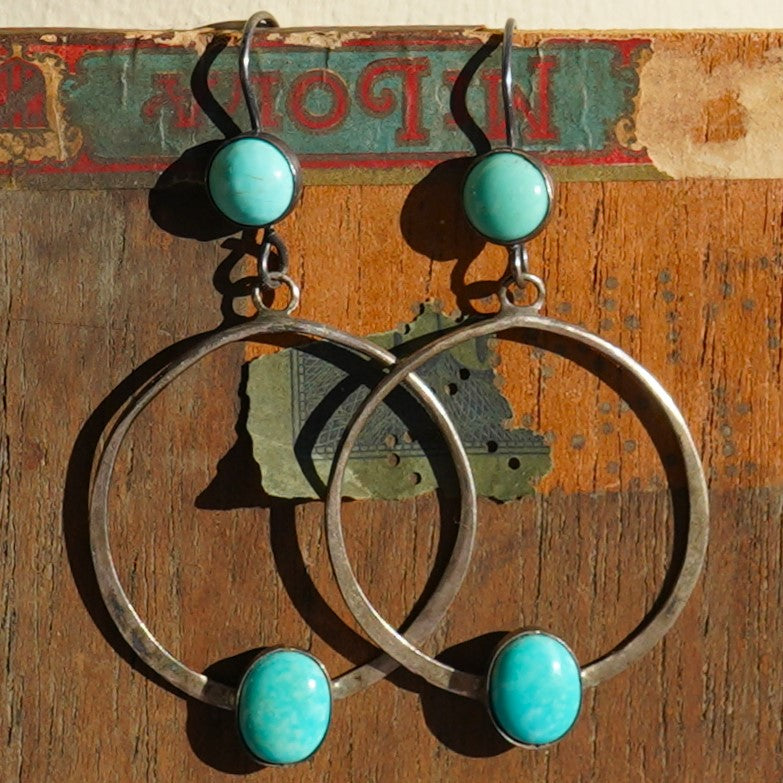 Vintage Navajo Sleeping Beauty Turquoise Hoop Earrings