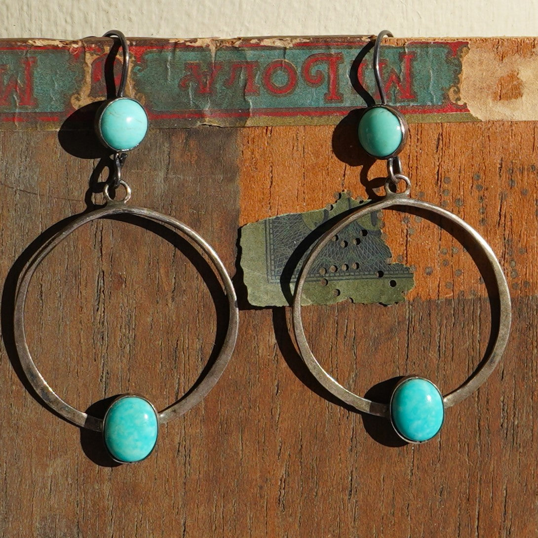 Vintage Navajo Sleeping Beauty Turquoise Hoop Earrings